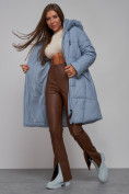 Купить Пальто утепленное молодежное зимнее женское голубого цвета 586826Gl, фото 18