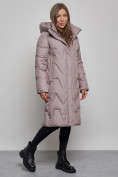Купить Пальто утепленное молодежное зимнее женское коричневого цвета 586828K, фото 2