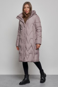 Купить Пальто утепленное молодежное зимнее женское коричневого цвета 586828K, фото 3