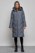 Купить Пальто утепленное молодежное зимнее женское темно-синего цвета 586828TS