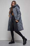 Купить Пальто утепленное молодежное зимнее женское темно-синего цвета 586828TS, фото 13