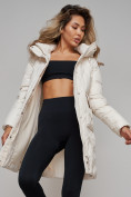 Купить Зимняя женская куртка молодежная с капюшоном бежевого цвета 586832B, фото 18