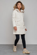 Купить Зимняя женская куртка молодежная с капюшоном бежевого цвета 586832B, фото 4