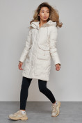 Купить Зимняя женская куртка молодежная с капюшоном бежевого цвета 586832B, фото 5
