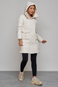 Купить Зимняя женская куртка молодежная с капюшоном бежевого цвета 586832B, фото 8