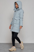 Купить Зимняя женская куртка молодежная с капюшоном бирюзового цвета 586832Br, фото 10