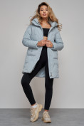 Купить Зимняя женская куртка молодежная с капюшоном бирюзового цвета 586832Br, фото 14