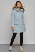 Купить Зимняя женская куртка молодежная с капюшоном бирюзового цвета 586832Br, фото 2