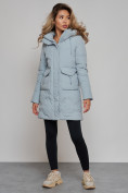Купить Зимняя женская куртка молодежная с капюшоном бирюзового цвета 586832Br, фото 3
