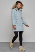 Купить Зимняя женская куртка молодежная с капюшоном бирюзового цвета 586832Br, фото 4