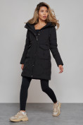 Купить Зимняя женская куртка молодежная с капюшоном черного цвета 586832Ch, фото 3