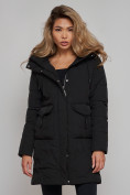 Купить Зимняя женская куртка молодежная с капюшоном черного цвета 586832Ch, фото 5