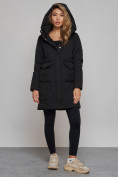 Купить Зимняя женская куртка молодежная с капюшоном черного цвета 586832Ch, фото 6