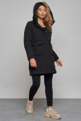 Купить Зимняя женская куртка молодежная с капюшоном черного цвета 586832Ch, фото 7