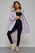 Купить Зимняя женская куртка молодежная с капюшоном фиолетового цвета 586832F, фото 15