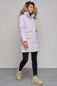 Купить Зимняя женская куртка молодежная с капюшоном фиолетового цвета 586832F, фото 2