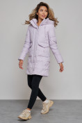 Купить Зимняя женская куртка молодежная с капюшоном фиолетового цвета 586832F, фото 3
