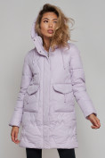 Купить Зимняя женская куртка молодежная с капюшоном фиолетового цвета 586832F, фото 7