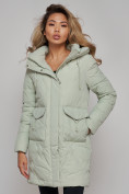 Купить Зимняя женская куртка молодежная с капюшоном светло-зеленого цвета 586832ZS, фото 11