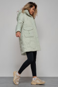 Купить Зимняя женская куртка молодежная с капюшоном светло-зеленого цвета 586832ZS, фото 19
