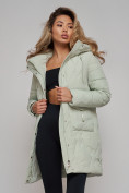Купить Зимняя женская куртка молодежная с капюшоном светло-зеленого цвета 586832ZS, фото 20