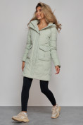 Купить Зимняя женская куртка молодежная с капюшоном светло-зеленого цвета 586832ZS, фото 3