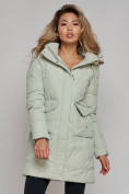 Купить Зимняя женская куртка молодежная с капюшоном светло-зеленого цвета 586832ZS, фото 4