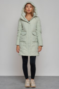Купить Зимняя женская куртка молодежная с капюшоном светло-зеленого цвета 586832ZS, фото 6