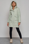 Купить Зимняя женская куртка молодежная с капюшоном светло-зеленого цвета 586832ZS, фото 7