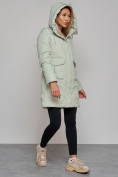 Купить Зимняя женская куртка молодежная с капюшоном светло-зеленого цвета 586832ZS, фото 8