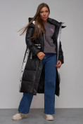 Купить Пальто утепленное молодежное зимнее женское черного цвета 5873Ch, фото 17