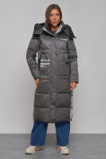 Купить Пальто утепленное молодежное зимнее женское темно-серого цвета 5873TC