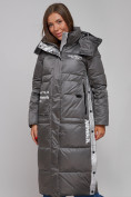 Купить Пальто утепленное молодежное зимнее женское темно-серого цвета 5873TC, фото 10