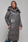 Купить Пальто утепленное молодежное зимнее женское темно-серого цвета 5873TC, фото 11