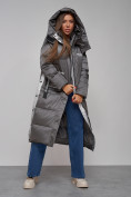 Купить Пальто утепленное молодежное зимнее женское темно-серого цвета 5873TC, фото 19