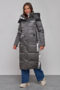 Купить Пальто утепленное молодежное зимнее женское темно-серого цвета 5873TC, фото 2