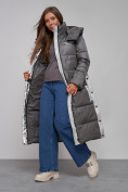 Купить Пальто утепленное молодежное зимнее женское темно-серого цвета 5873TC, фото 20