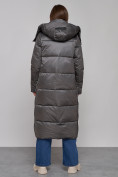Купить Пальто утепленное молодежное зимнее женское темно-серого цвета 5873TC, фото 4