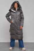 Купить Пальто утепленное молодежное зимнее женское темно-серого цвета 5873TC, фото 8