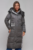 Купить Пальто утепленное молодежное зимнее женское темно-серого цвета 5873TC, фото 9