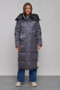 Купить Пальто утепленное молодежное зимнее женское темно-фиолетового цвета 5873TF