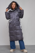 Купить Пальто утепленное молодежное зимнее женское темно-фиолетового цвета 5873TF, фото 10