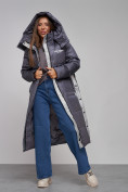 Купить Пальто утепленное молодежное зимнее женское темно-фиолетового цвета 5873TF, фото 19