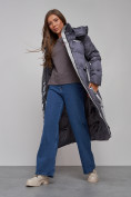 Купить Пальто утепленное молодежное зимнее женское темно-фиолетового цвета 5873TF, фото 20