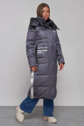 Купить Пальто утепленное молодежное зимнее женское темно-фиолетового цвета 5873TF, фото 3