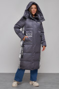 Купить Пальто утепленное молодежное зимнее женское темно-фиолетового цвета 5873TF, фото 6