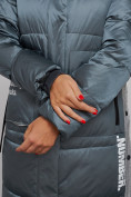 Купить Пальто утепленное молодежное зимнее женское темно-зеленого цвета 5873TZ, фото 14