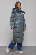 Купить Пальто утепленное молодежное зимнее женское темно-зеленого цвета 5873TZ, фото 3