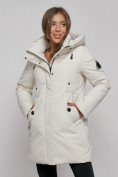 Купить Зимняя женская куртка молодежная с капюшоном бежевого цвета 589003B, фото 10
