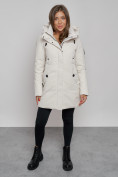 Купить Зимняя женская куртка молодежная с капюшоном бежевого цвета 589003B, фото 11